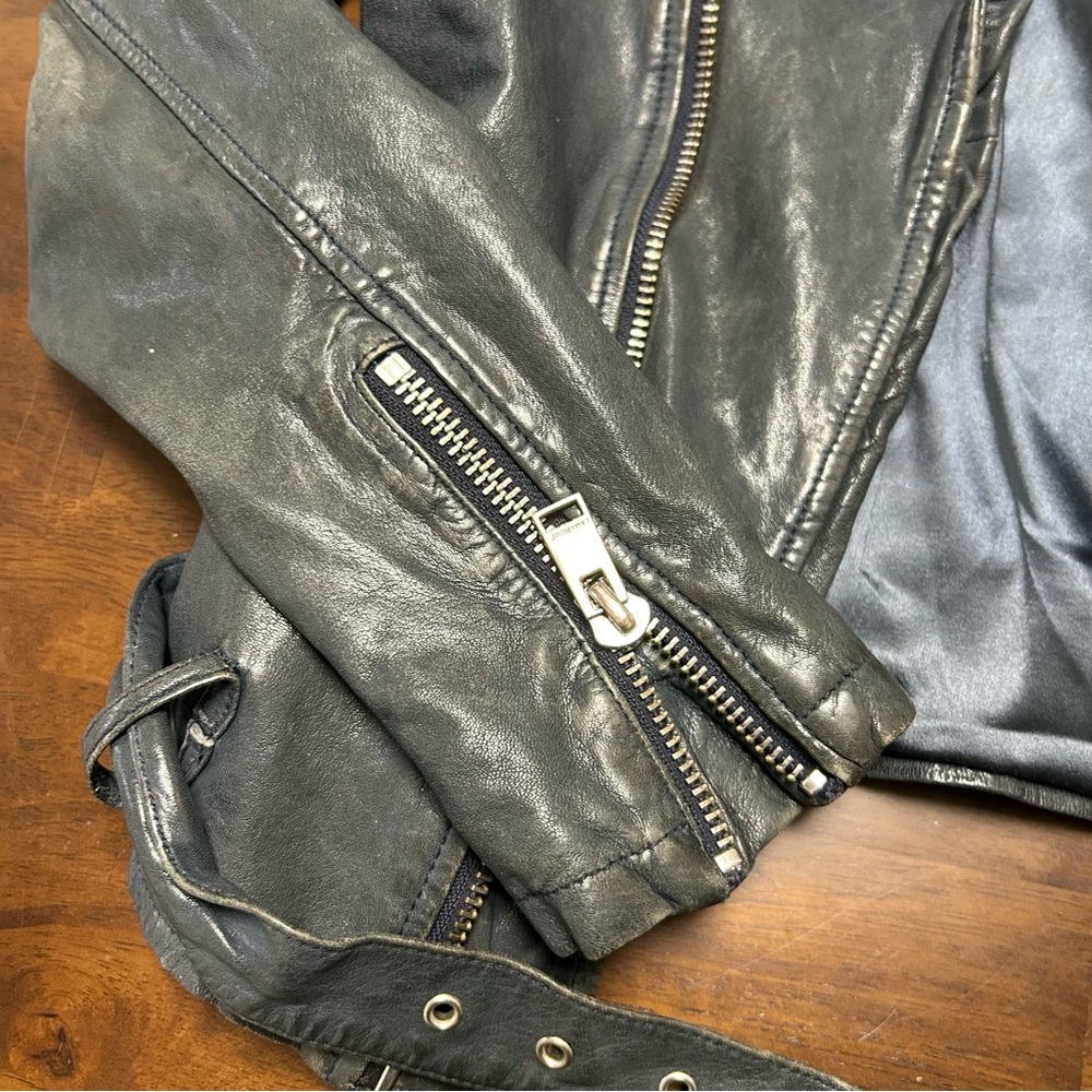 Lamarque Megumi Leather Moto Jacket in Dark Navy Blue Size Small - Picture 8 of 16